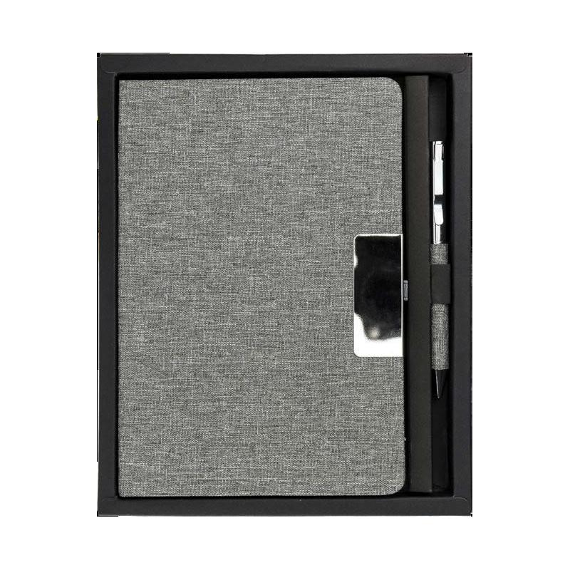 Black Cardboard Gift Box With RPET Fabric Notebook & Metal Pen With RPET Fabric Grip